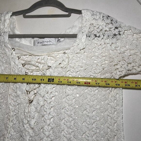 T Bags Crochet Knit Top Womens XS White Lace Up Bell Sleeve Cover Up Boho Resort - Picture 6 of 8